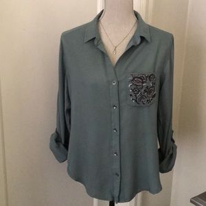 Rock & Republic floral embroidered pocket shirt